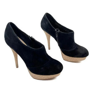 Kate & Mel Black Shoes Size 8 Suede Leather  Zip Gold 5 in Gold Stiletto Heels